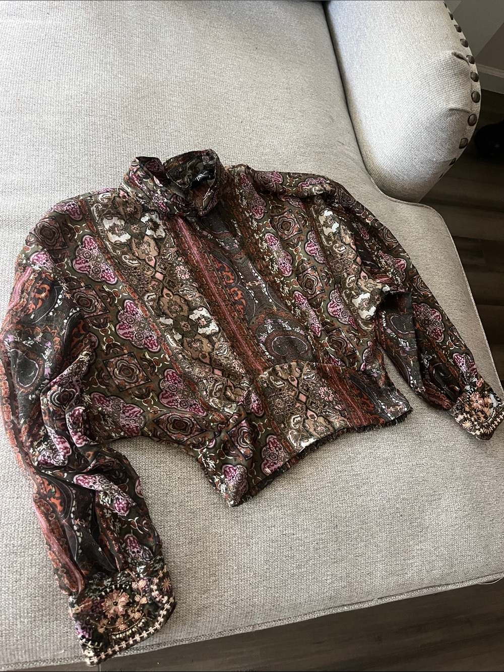 Zara Brown Multi Paisley Printed Cropped Blouse